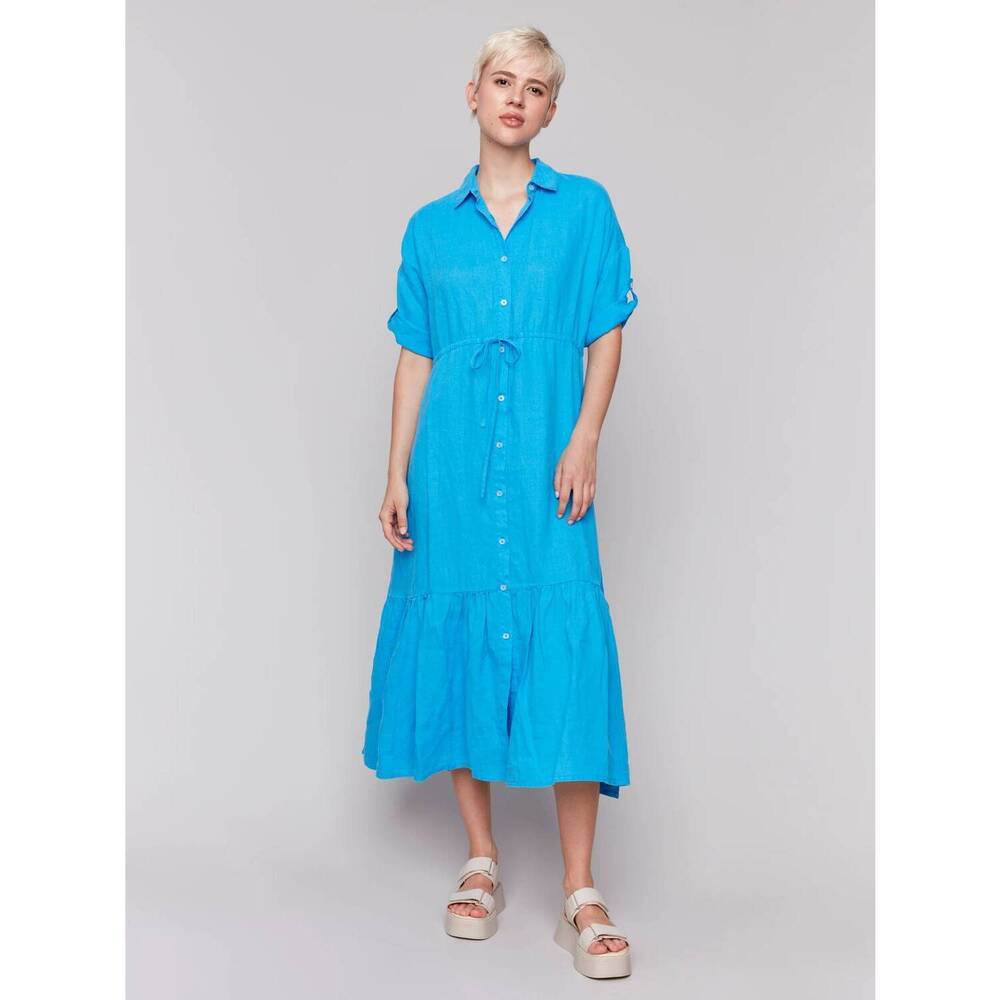NEW CHARLIE B short sleeve button-front dress in lagoon